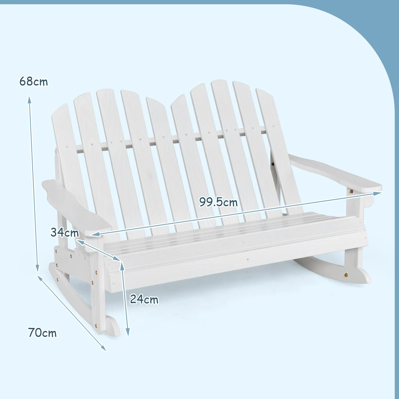 2 Person Outdoor Rocking Adirondack Chair Bench for Kids-White