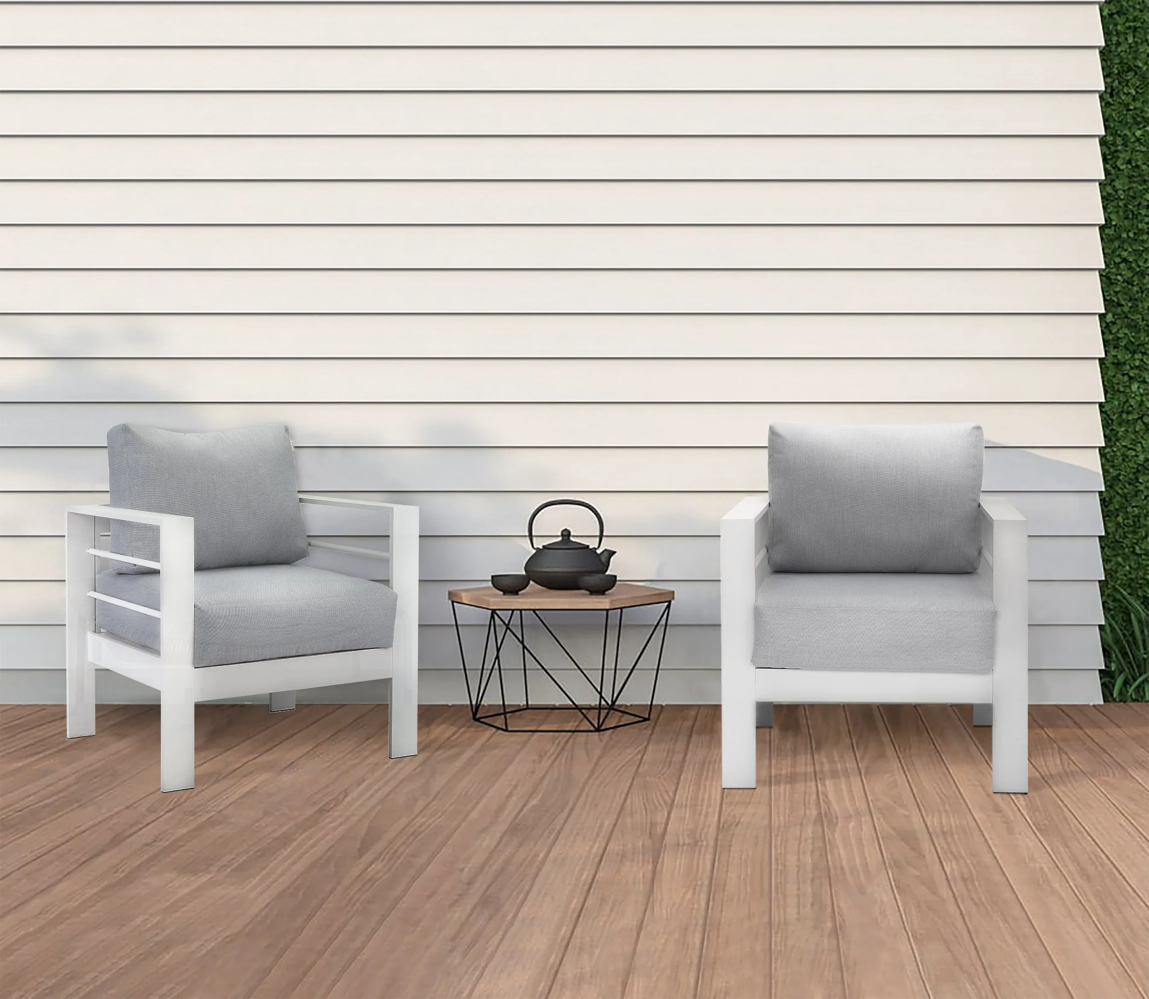 2 Pieces Furniture Aluminum Single Chairs, All-Weather Outdoor Contemporary Sofa Chair with Cushions-example