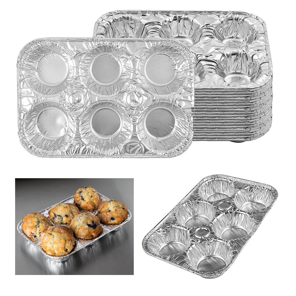 20 Pc Aluminum Foil Muffin Pan 6 Cavity Cake Mold Cupcake Disposable Container