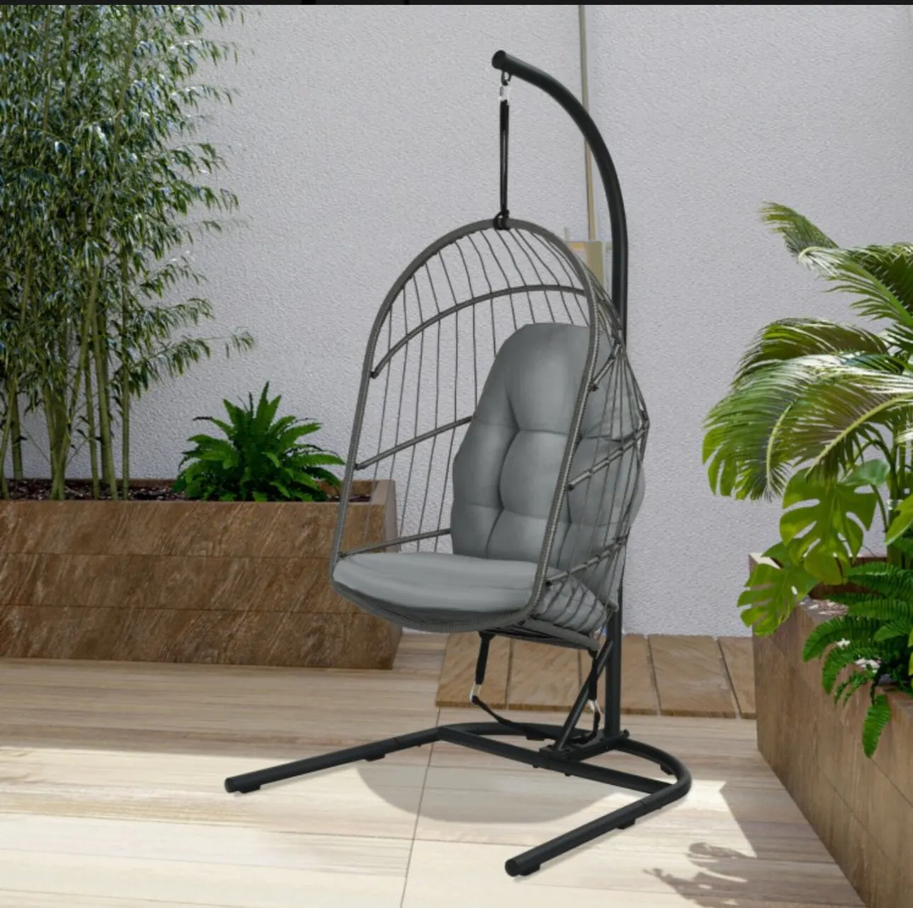 2025 Super Cool Patio Hanging Wicker Egg Chair | Holds 300lbs | With Stand & Cushion | Indoor Or Outdoor | Thick and Soft Comfy Cushions | Heavy Duty