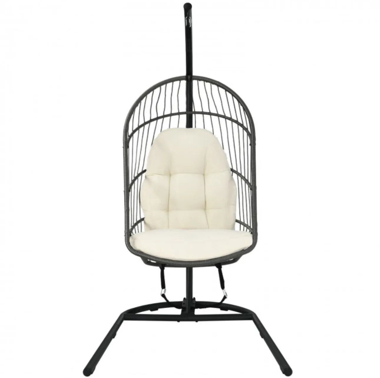 2025 Super Cool Patio Hanging Wicker Egg Chair | Holds 300lbs | With Stand & Cushion | Indoor Or Outdoor | Thick and Soft Comfy Cushions | Heavy Duty