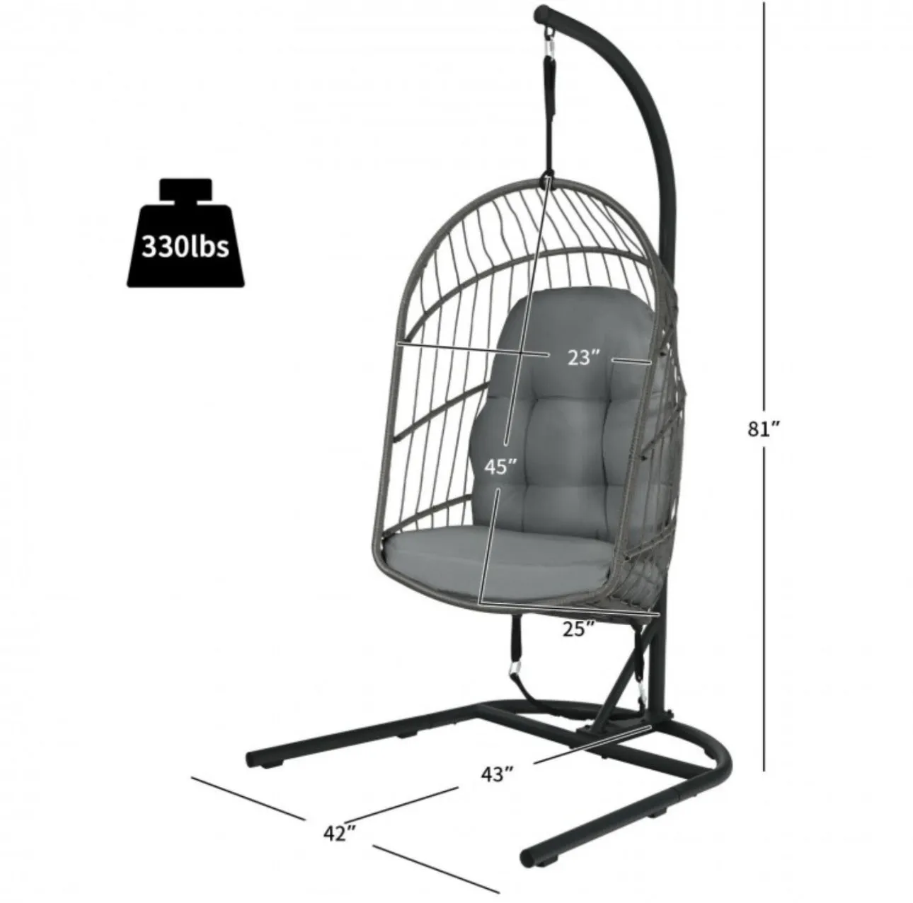 2025 Super Cool Patio Hanging Wicker Egg Chair | Holds 300lbs | With Stand & Cushion | Indoor Or Outdoor | Thick and Soft Comfy Cushions | Heavy Duty