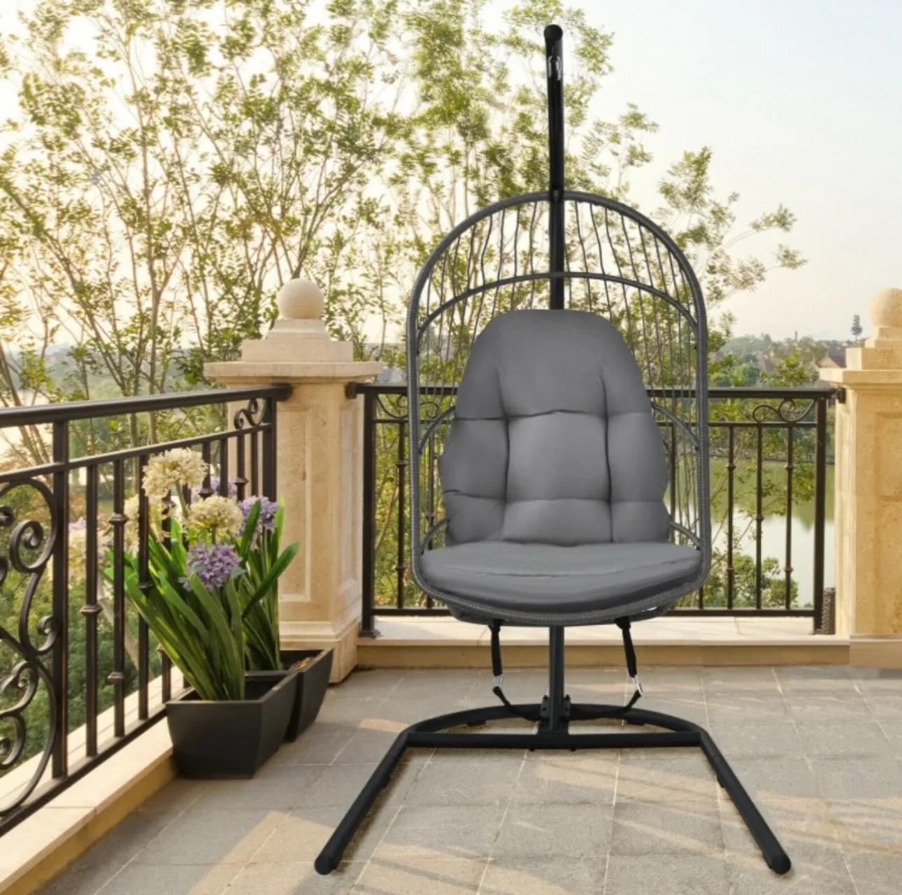 2025 Super Cool Patio Hanging Wicker Egg Chair | Holds 300lbs | With Stand & Cushion | Indoor Or Outdoor | Thick and Soft Comfy Cushions | Heavy Duty