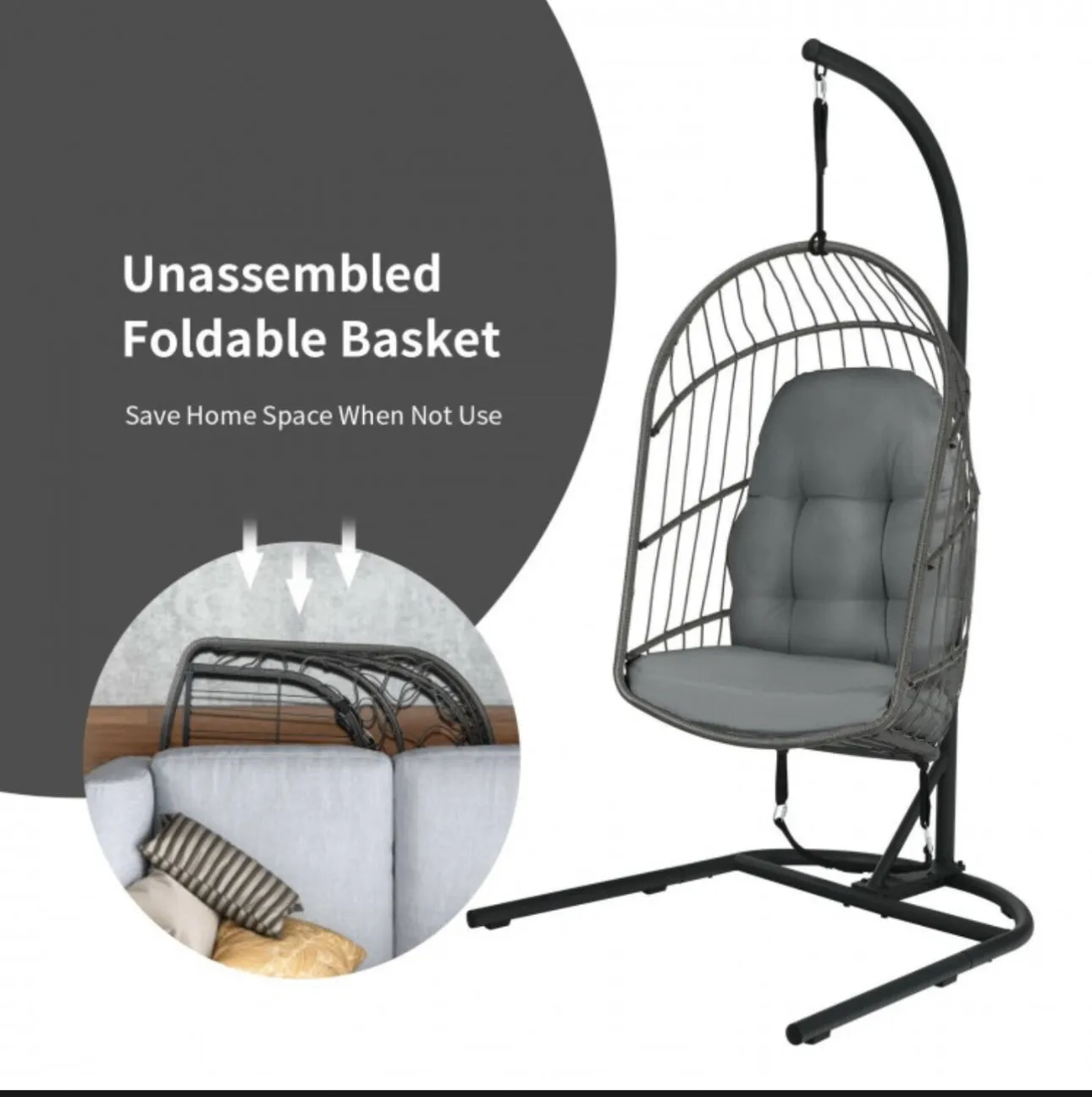 2025 Super Cool Patio Hanging Wicker Egg Chair | Holds 300lbs | With Stand & Cushion | Indoor Or Outdoor | Thick and Soft Comfy Cushions | Heavy Duty