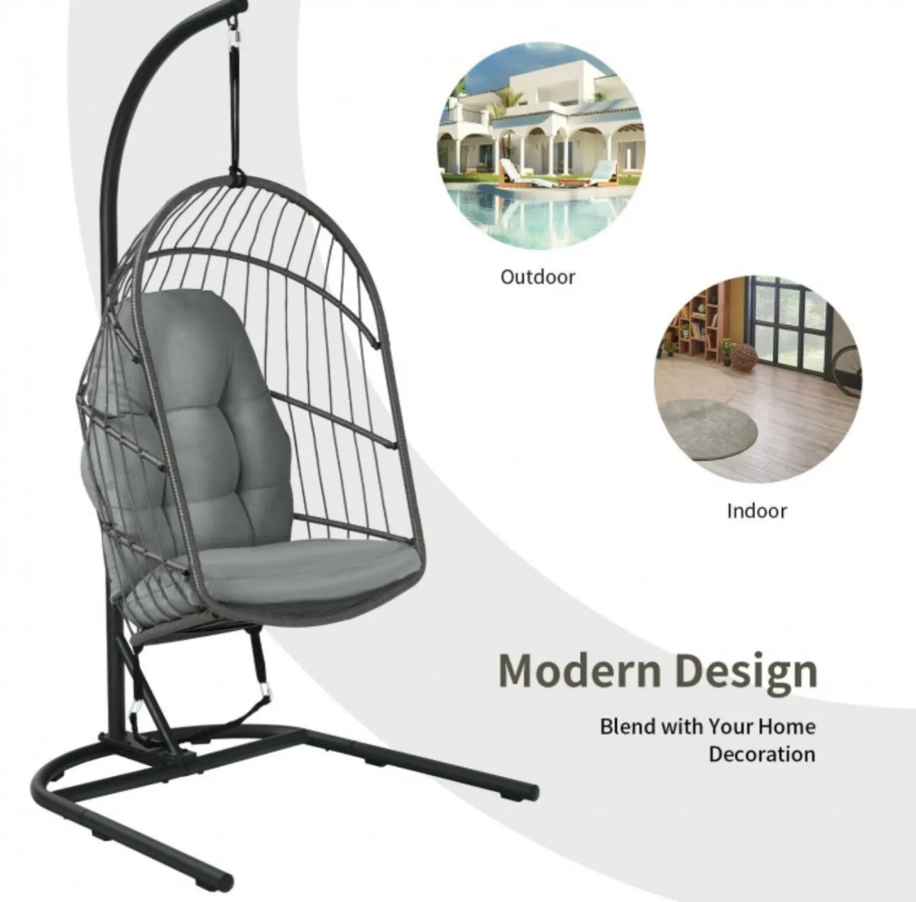2025 Super Cool Patio Hanging Wicker Egg Chair | Holds 300lbs | With Stand & Cushion | Indoor Or Outdoor | Thick and Soft Comfy Cushions | Heavy Duty