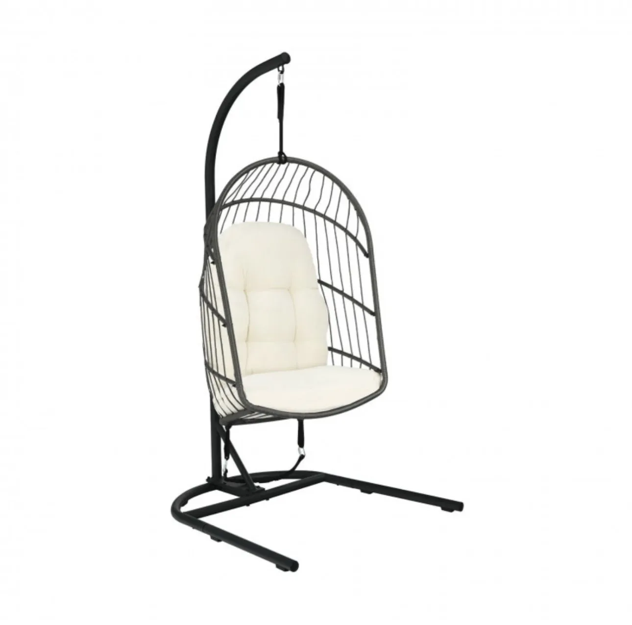 2025 Super Cool Patio Hanging Wicker Egg Chair | Holds 300lbs | With Stand & Cushion | Indoor Or Outdoor | Thick and Soft Comfy Cushions | Heavy Duty