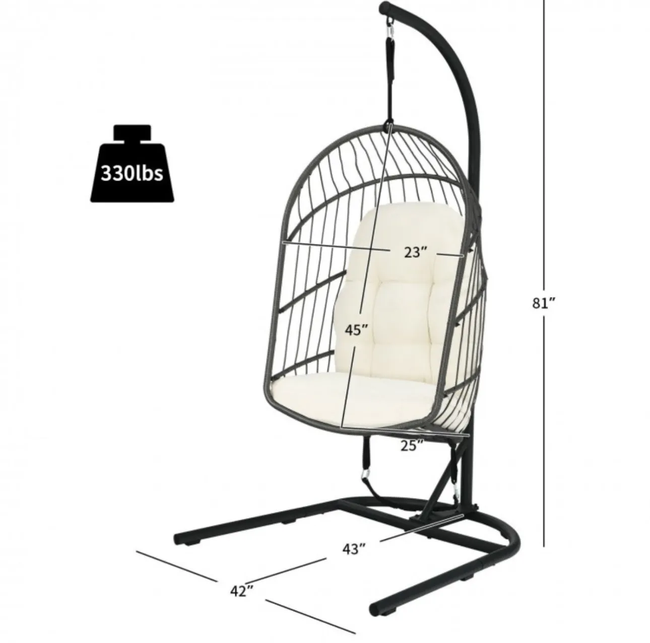 2025 Super Cool Patio Hanging Wicker Egg Chair | Holds 300lbs | With Stand & Cushion | Indoor Or Outdoor | Thick and Soft Comfy Cushions | Heavy Duty