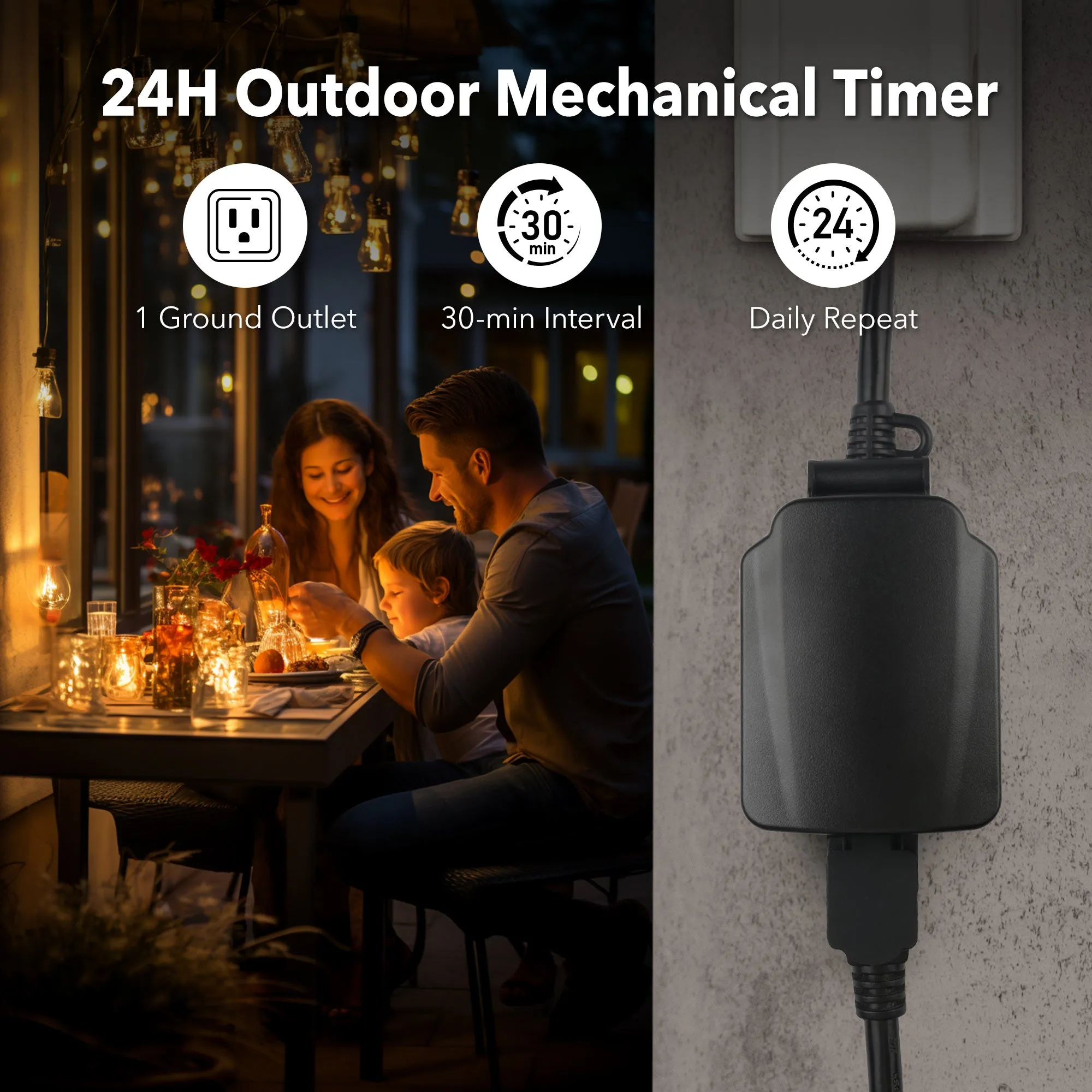 24 Hour Mechanical Outdoor Light Timer 3-Prong 2-Pack BN-LINK
