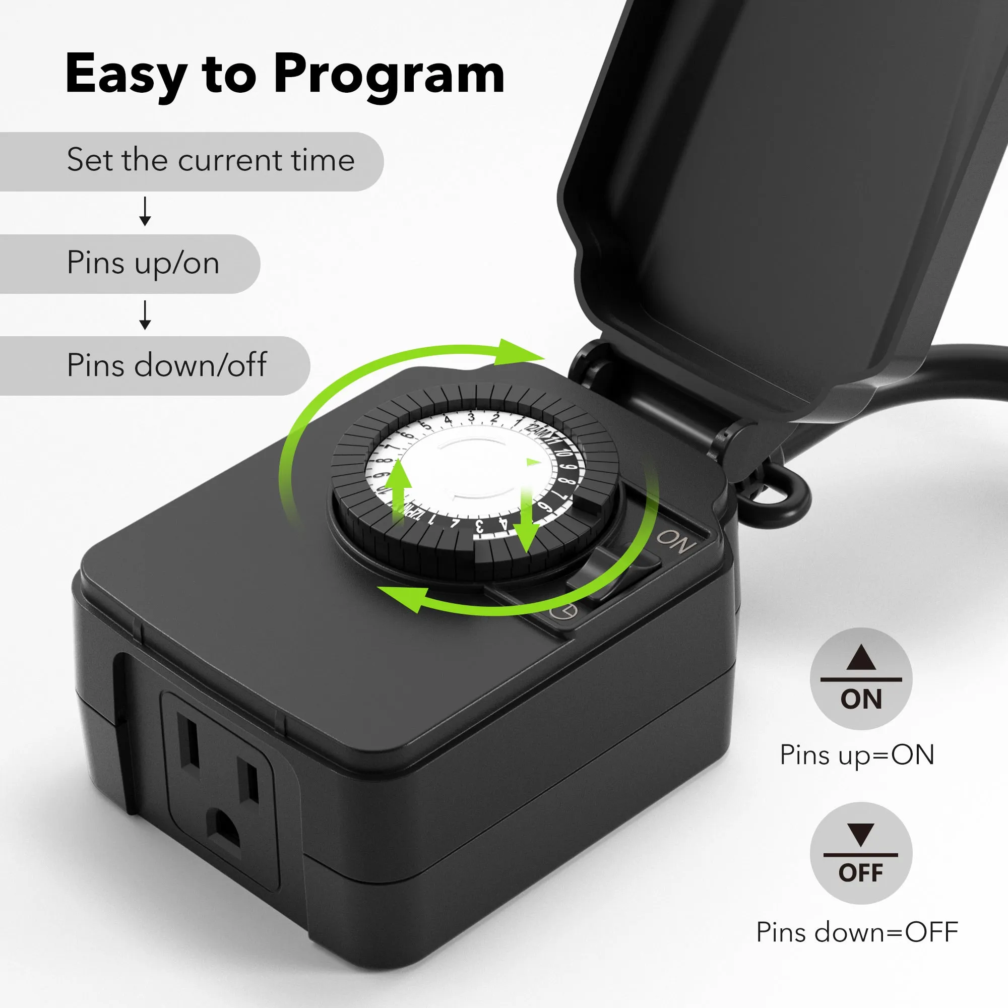 24 Hour Mechanical Outdoor Light Timer 3-Prong 2-Pack BN-LINK