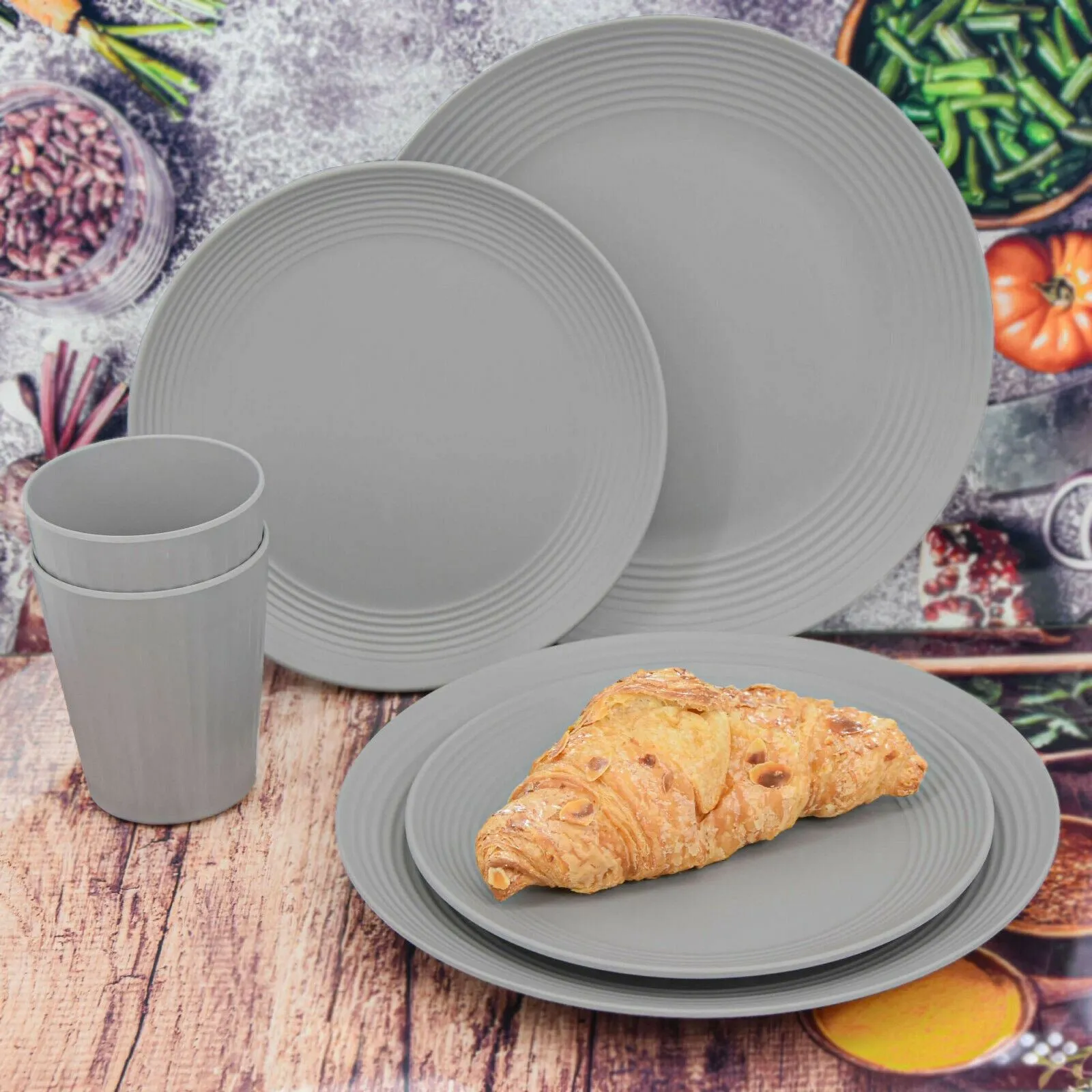 24 Pcs Grey Picnic Dinner Set for 6 People