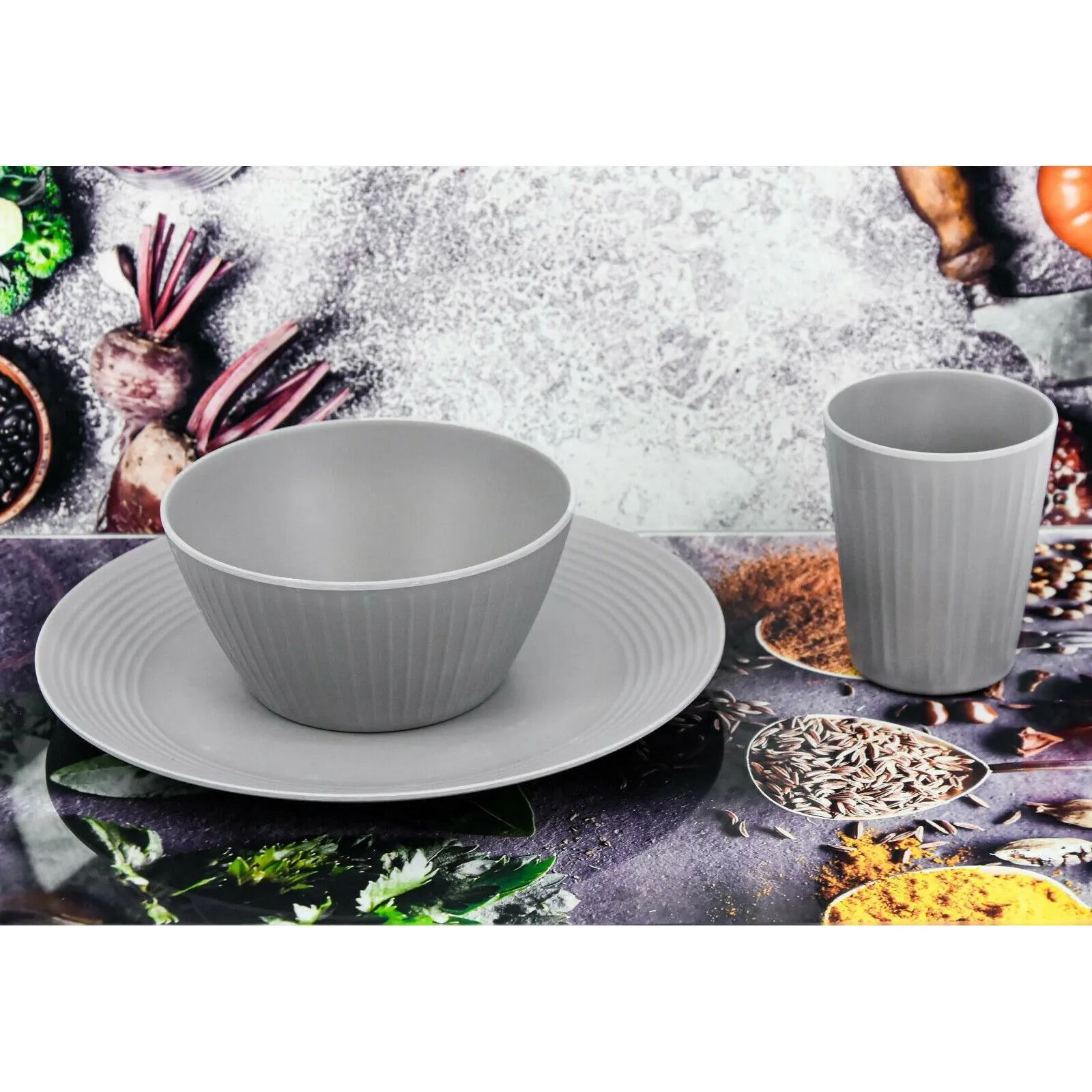 24 Pcs Grey Picnic Dinner Set for 6 People