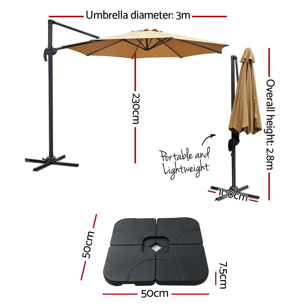 3m UV50  Cantilever Outdoor Umbrella w/Base, Instahut