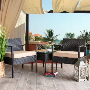 3PC Rattan Wicker Furniture Table Chair Sofa Cushioned Patio Outdoor Gardening