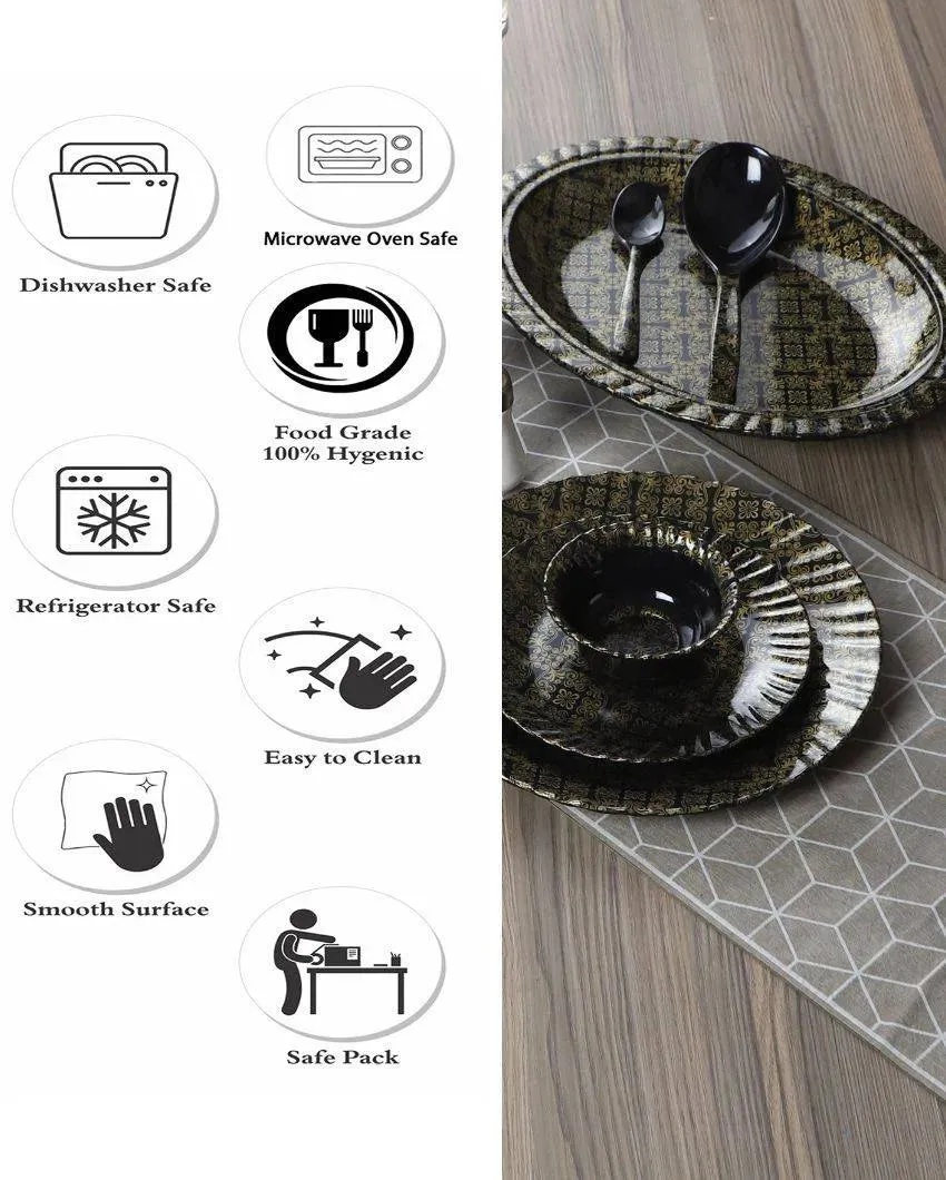 Abstract Black Gold Melamine Dinner Set | Set of 46 pcs