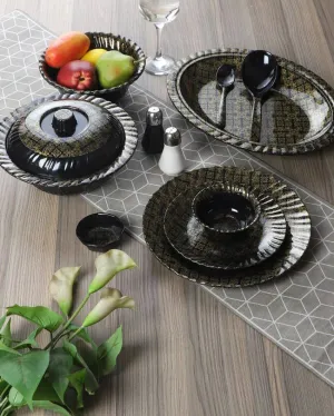 Abstract Black Gold Melamine Dinner Set | Set of 46 pcs