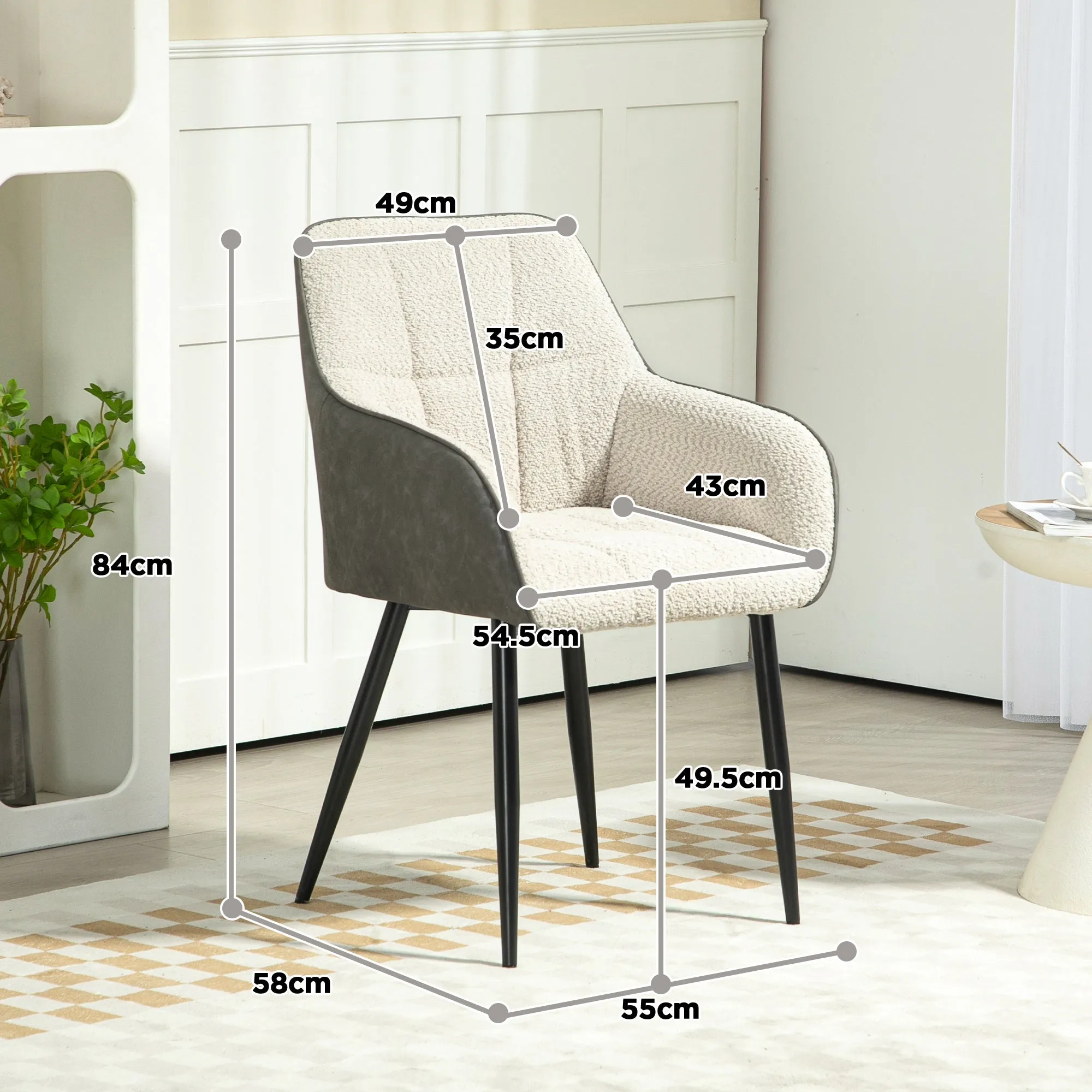 Accent Chair w/ Foot Pads and Chenille Fabric Arm Chair, Cream White