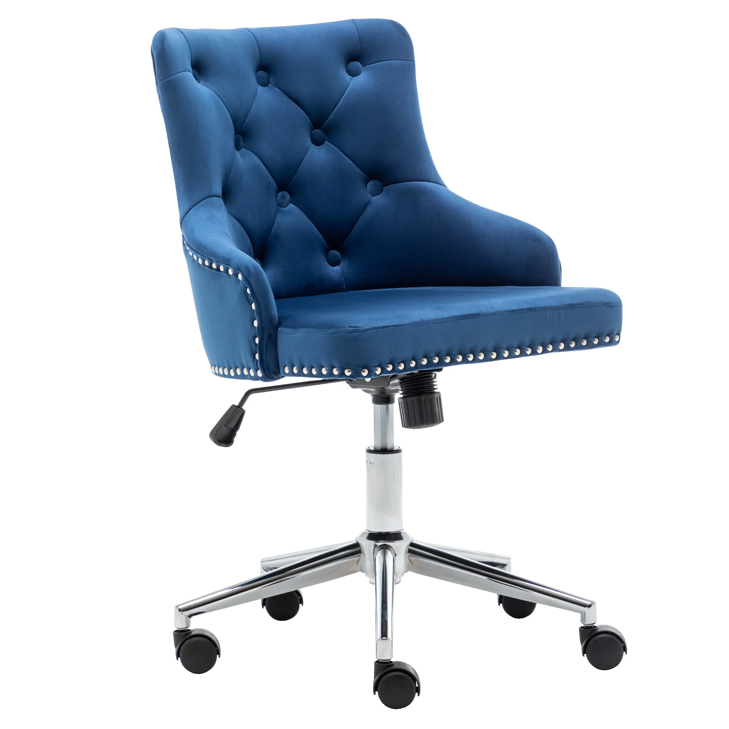 Adjustable Velvet Navy Blue Tufted Leisure Chrome Nail Head Trim Upholstery Home Office Chair