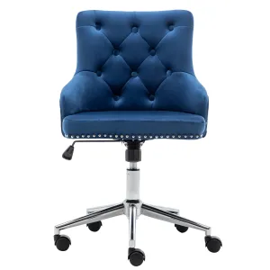 Adjustable Velvet Navy Blue Tufted Leisure Chrome Nail Head Trim Upholstery Home Office Chair