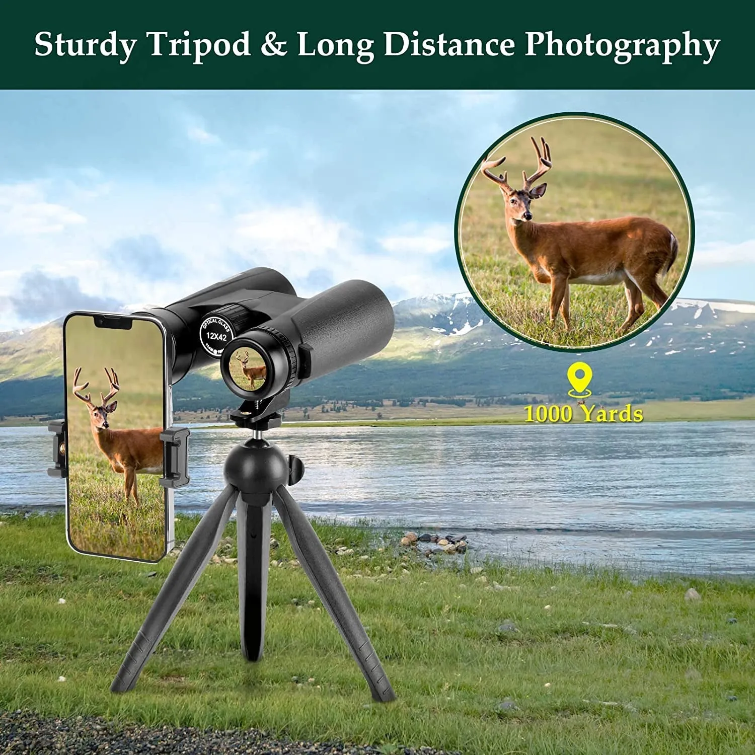 Adorrgon 12X42 HD Binoculars for Adults High Powered with Phone Adapter, Tripod and Tripod Adapter - Large View Binoculars with Clear Low Light Vision - Binoculars for Bird Watching Cruise Travel
