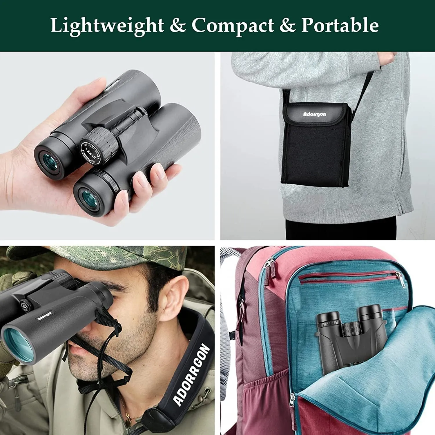 Adorrgon 12X42 HD Binoculars for Adults High Powered with Phone Adapter, Tripod and Tripod Adapter - Large View Binoculars with Clear Low Light Vision - Binoculars for Bird Watching Cruise Travel