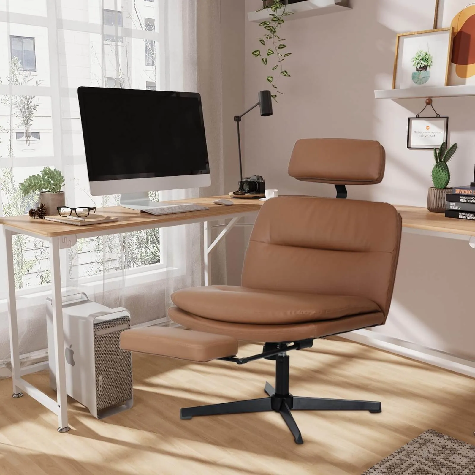 Armless Cross Legged Desk Chair with Headrest&Footrest OC202