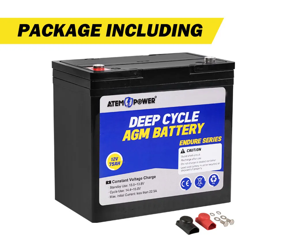Atem Power 12V 75Ah AGM Deep Cycle Battery Portable 4WD Sealed Marine