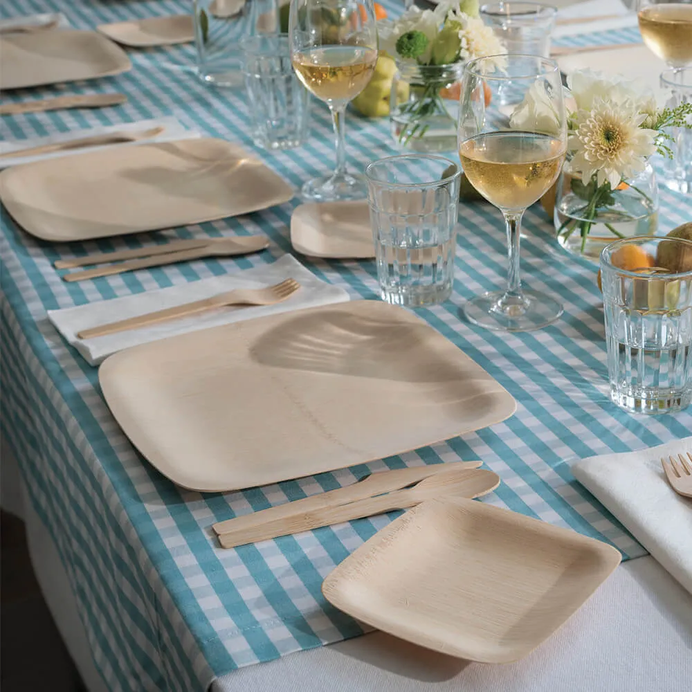 Bambu 9" Square Veneerware Bamboo Disposable Plates - Set of 8