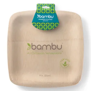 Bambu 9" Square Veneerware Bamboo Disposable Plates - Set of 8