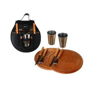 BBQ Set Round Double Case - Black Eco Leather