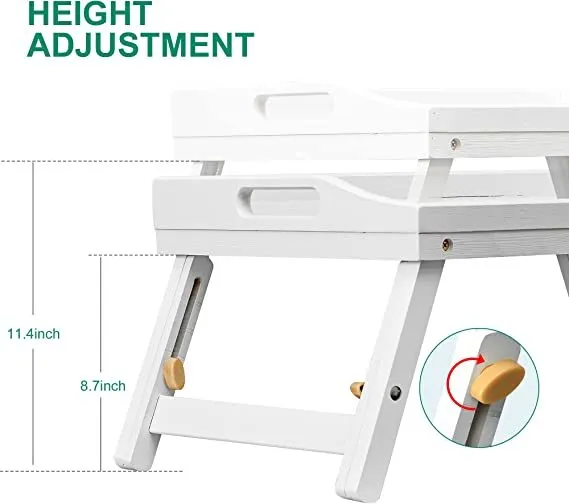 Bed Tray Table for Eating - Bamboo Breakfast Food Table with Phone Tablet Holder - Adjustable Height Serving Tray with Folding Legs on Lap Sofa - Portable Laptop Snack Platter for Bedroom Picnic