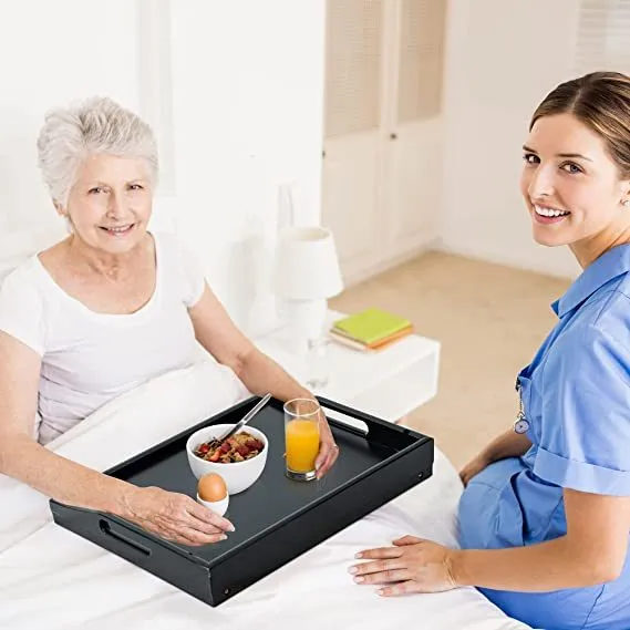 Bed Tray Table for Eating - Bamboo Breakfast Food Table with Phone Tablet Holder - Adjustable Height Serving Tray with Folding Legs on Lap Sofa - Portable Laptop Snack Platter for Bedroom Picnic