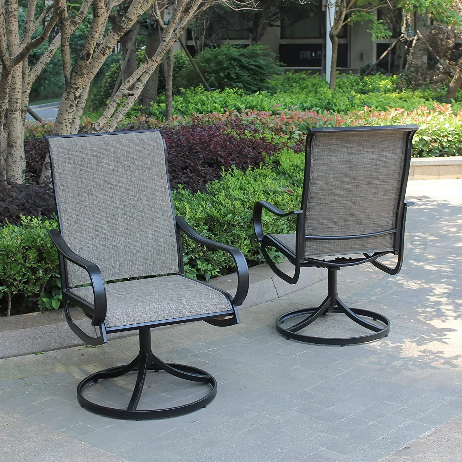 Bigroof Patio Swivel Chairs Metal Mesh Dining Chairs Set with Textilene Fabric, Outdoor Garden Backyard Lawn Furniture Rocker Chair, Black