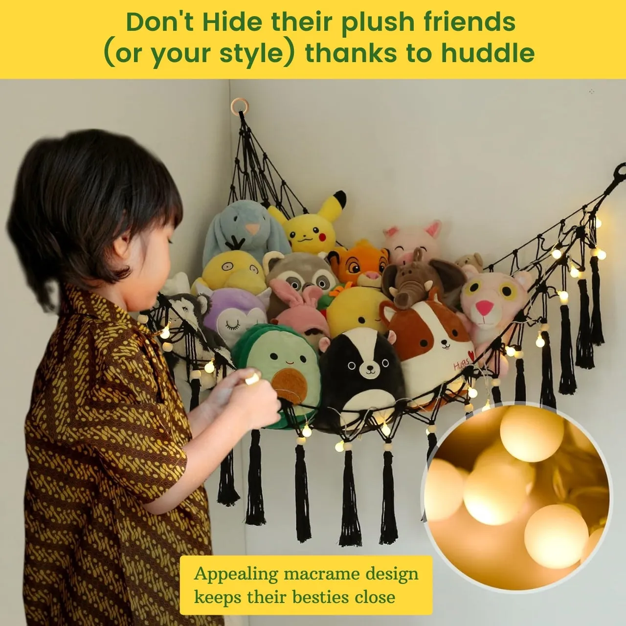 Black Macrame Stuffed Animal Toy Hammock