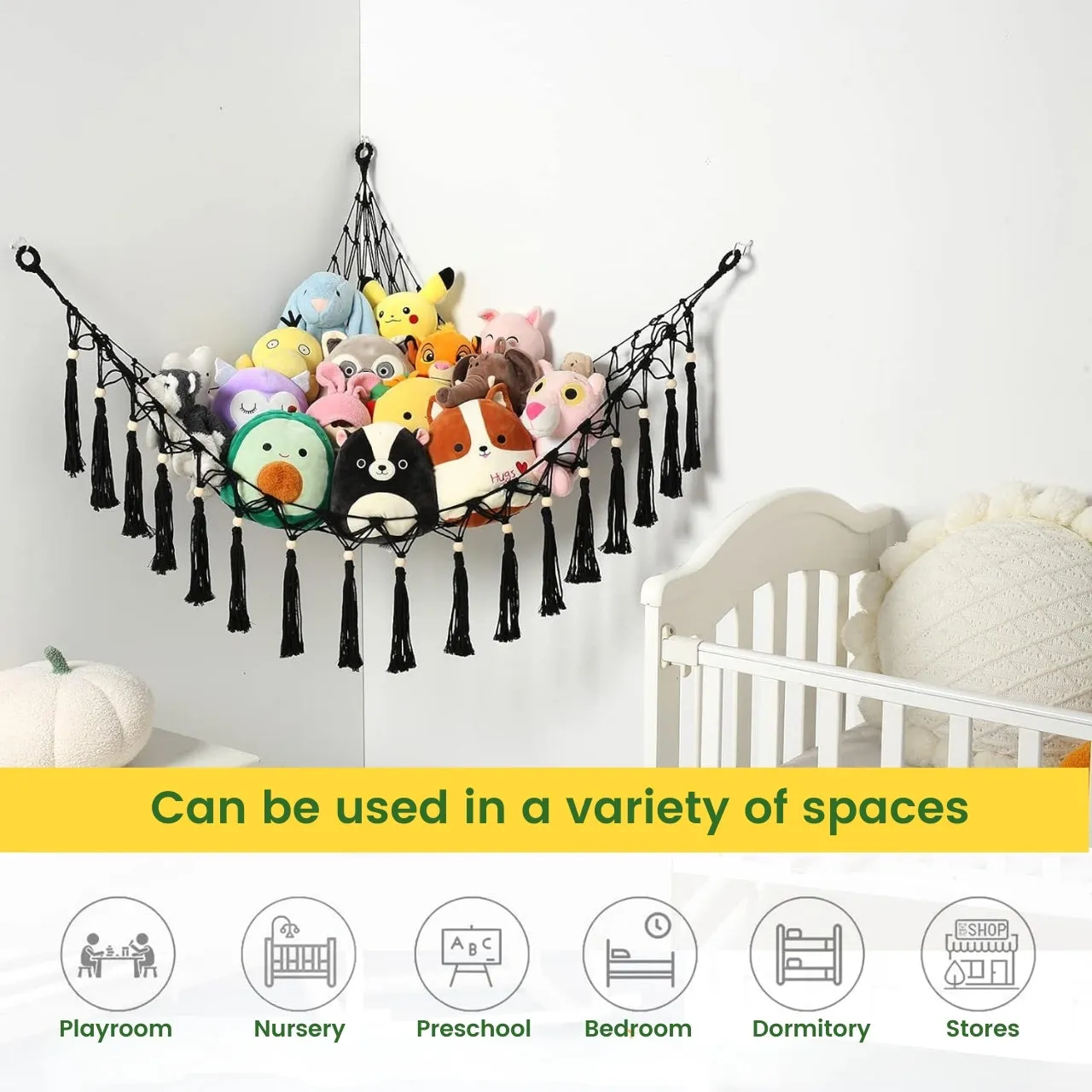 Black Macrame Stuffed Animal Toy Hammock