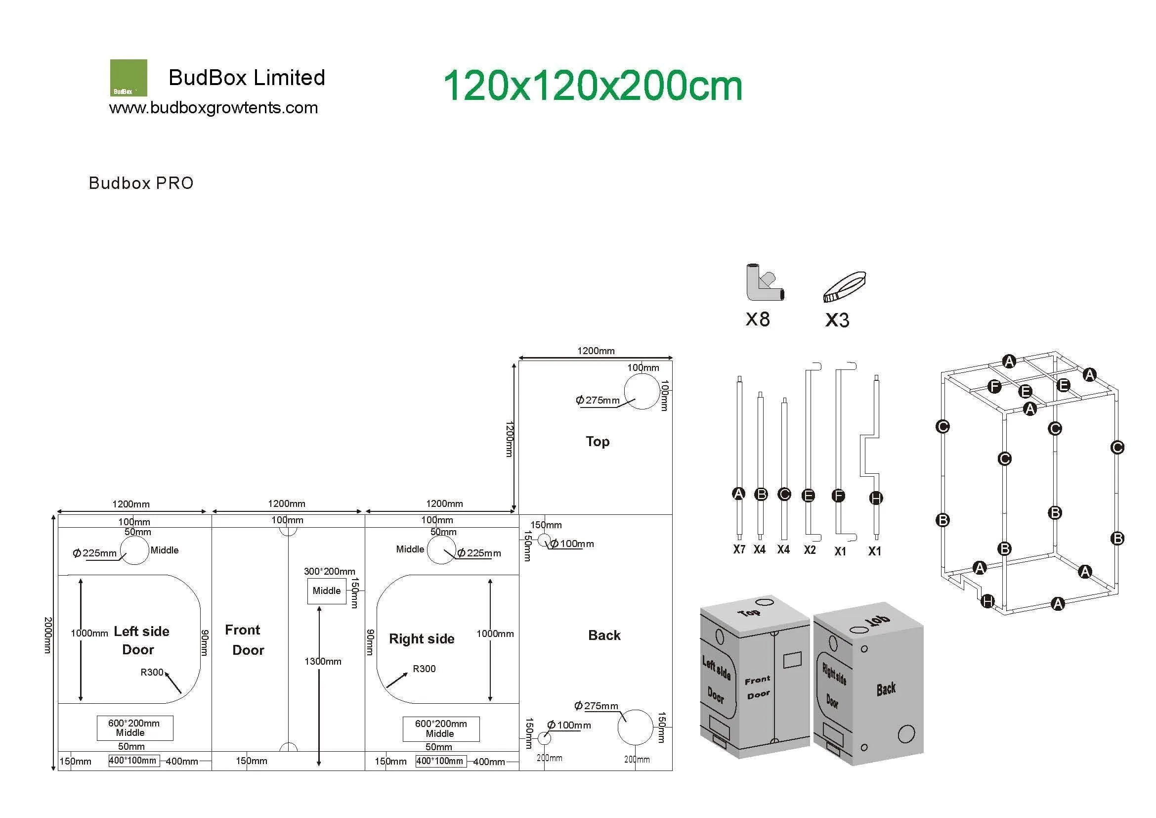 Bud Box Pro Tent Silver  - 120 x 120 x 200cm