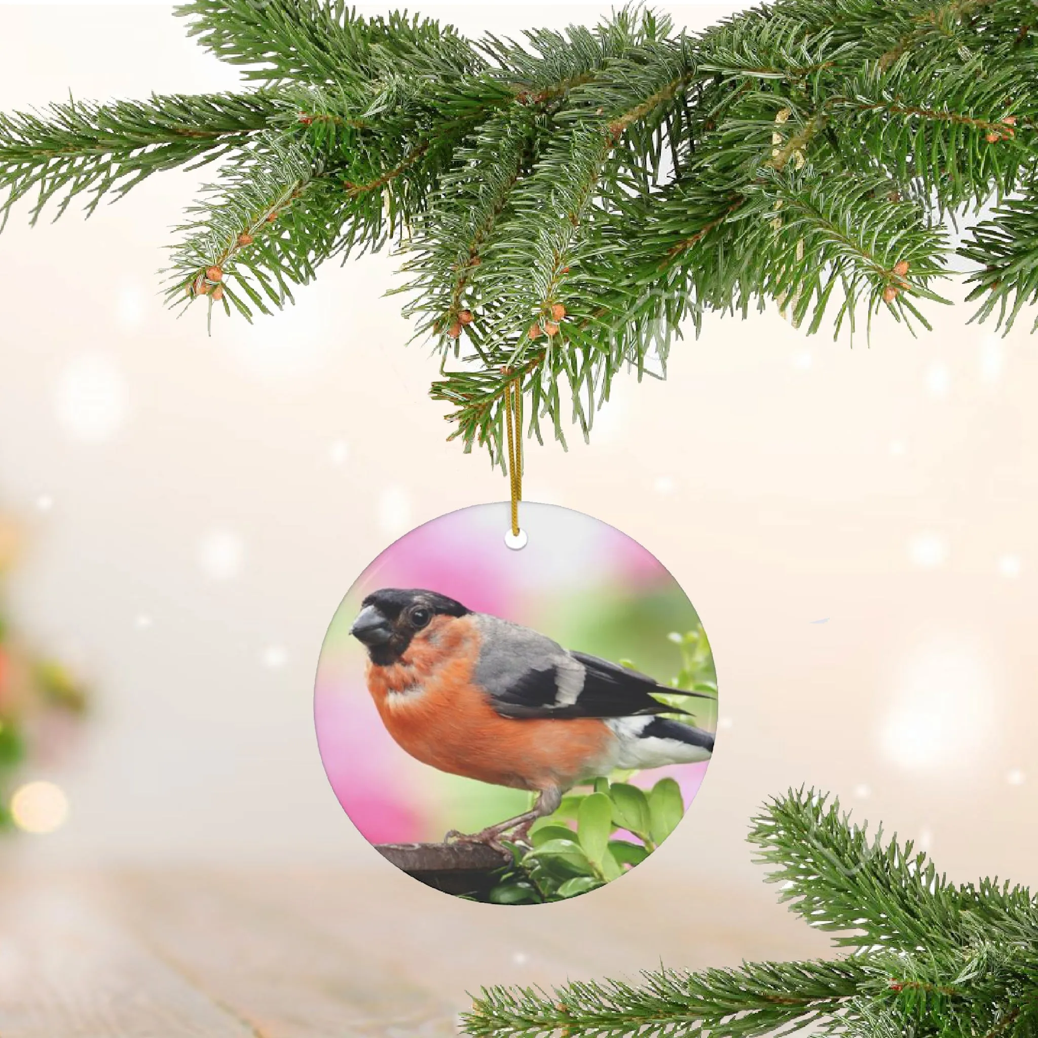 Bullfinch Bird Ceramic Ornament