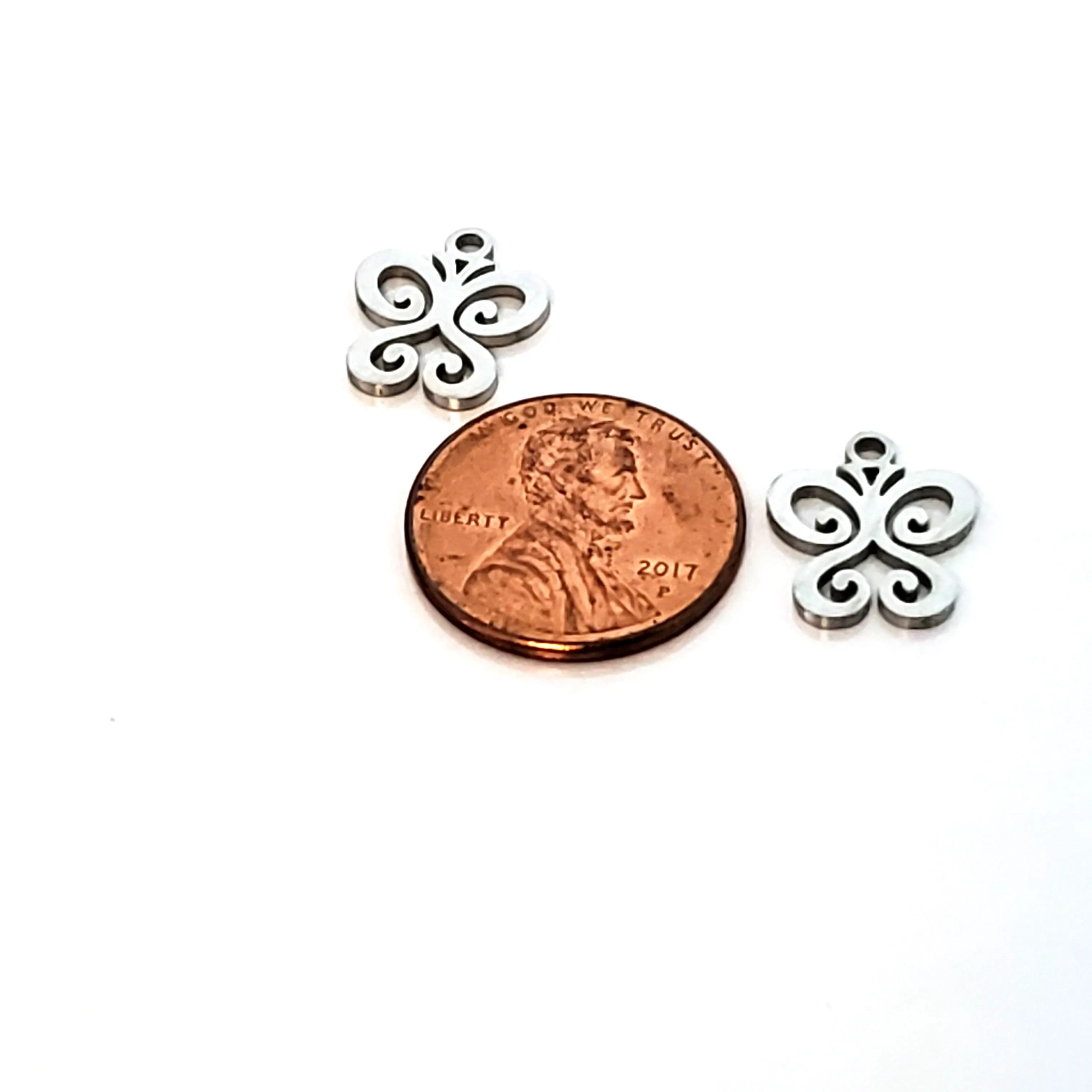 Butterfly Charms, Stainless Steel, 14x12x1mm,1.5mm Hole, Lot Size 5 Charms, #1666