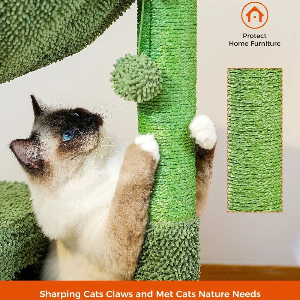Cactus Cat Tree Condo with Hammock, Scratching Post, and Sisal Rope