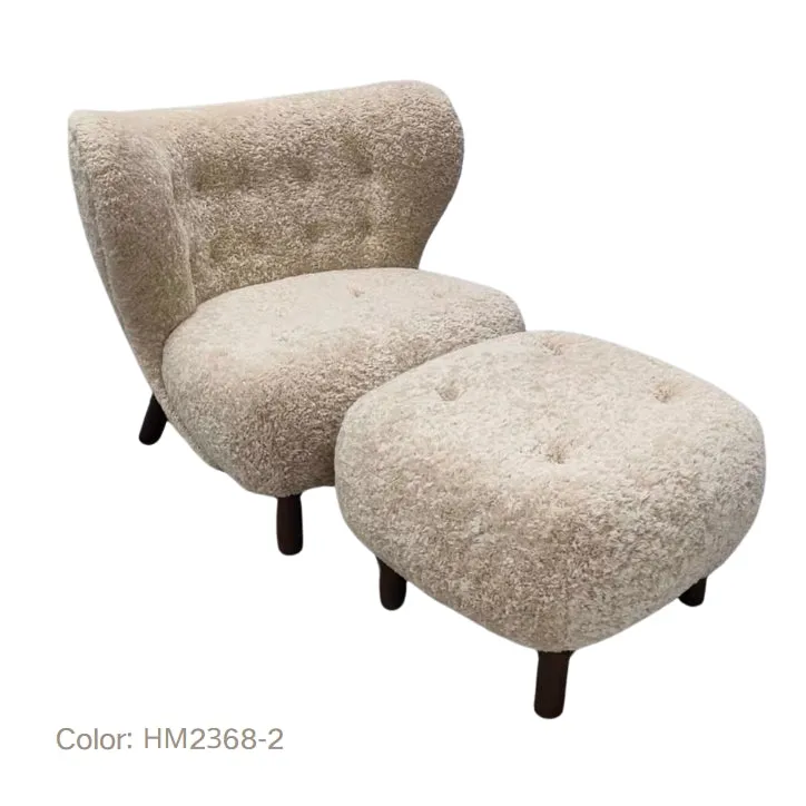 Classic Cozy White Fleece Plush Accent Lounge Chair with Ottoman