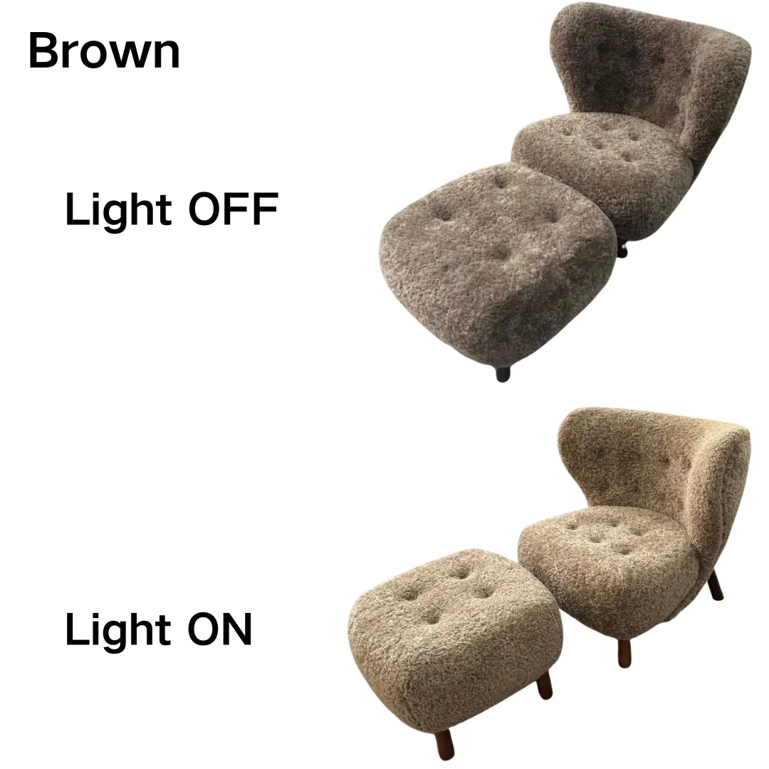 Classic Cozy White Fleece Plush Accent Lounge Chair with Ottoman