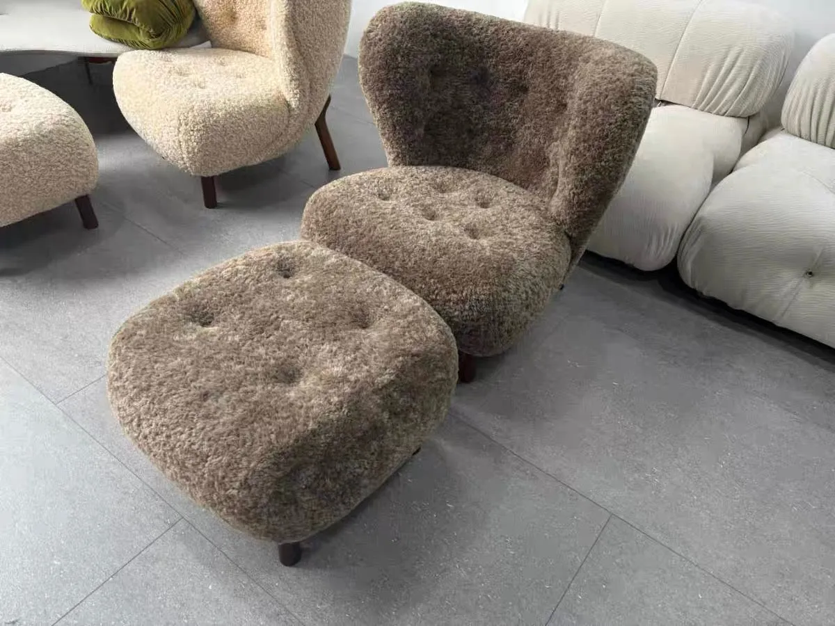 Classic Cozy White Fleece Plush Accent Lounge Chair with Ottoman