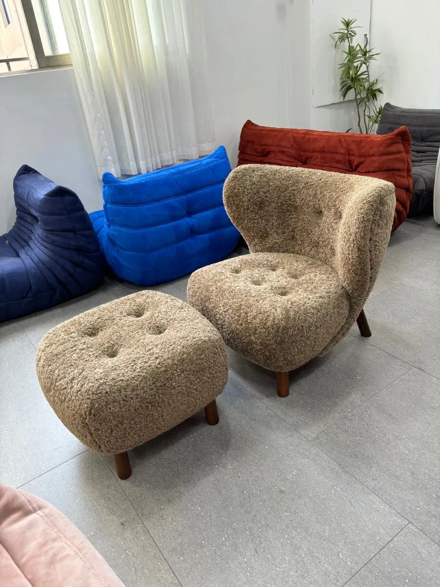 Classic Cozy White Fleece Plush Accent Lounge Chair with Ottoman