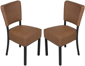 Classic Dining Chair Set of 2, Modern Style Family Leisure Chair with Stainless Steel Legs, PU Leather High Back Side Chair, Coffee
