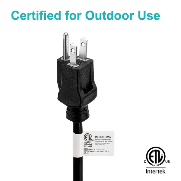 Clear Power 50 ft Heavy Duty Outdoor Extension Cord 12/3 SJTW 3 Prong Grounded Plug DCOC-1145-DC