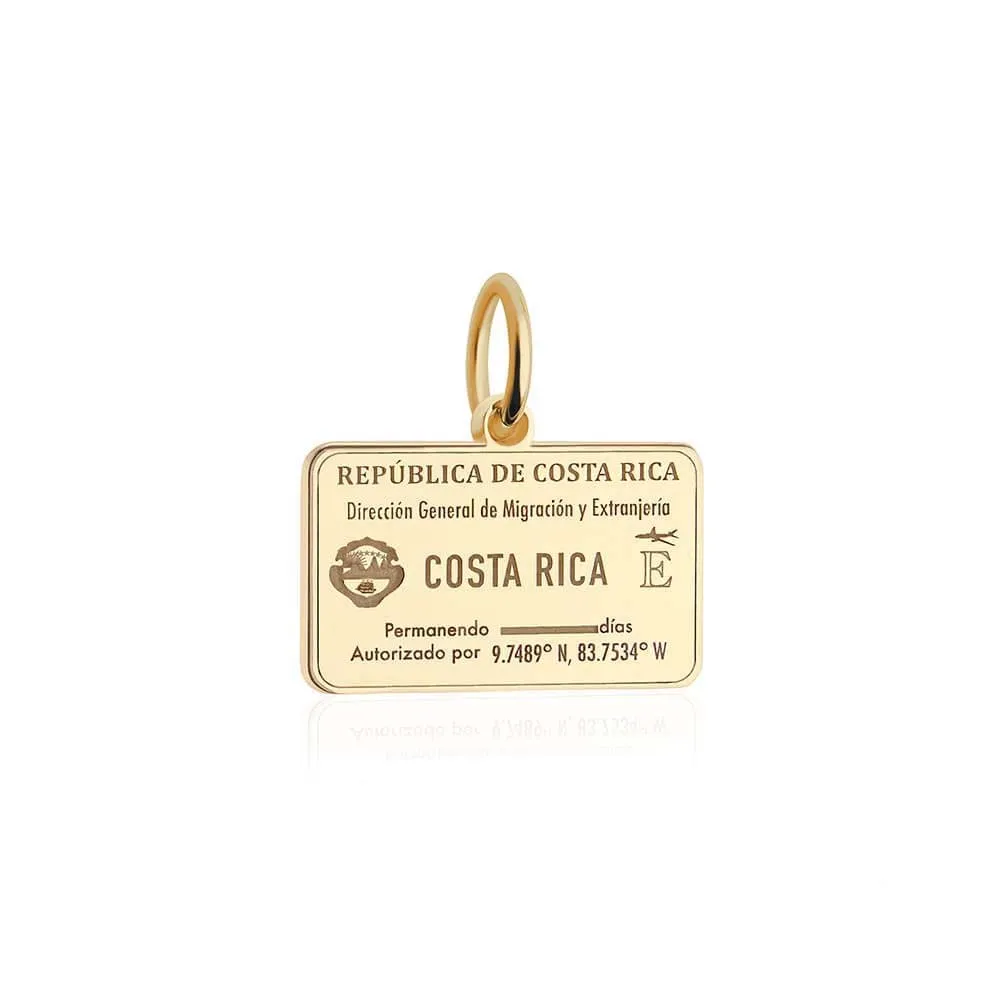 Costa Rica Passport Stamp Charm Solid Gold