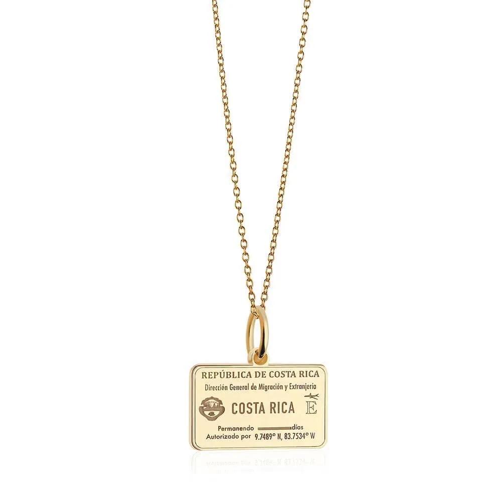 Costa Rica Passport Stamp Charm Solid Gold