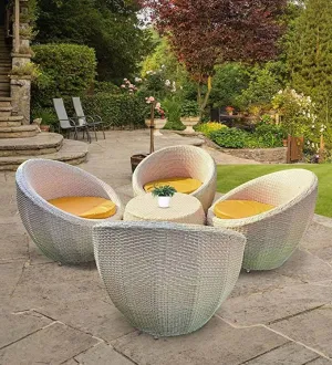 CRAFT IN INDIA 4 1 Outdoor Indoor Patio Furniture Sets Rattan Chair Patio Set Wicker Conversation Set Poolside Lawn Chairs Swingarea Balcony Outdoor Garden Furniture (Medium, White Yellow)
