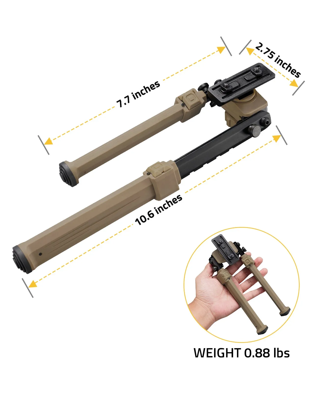 CVLIFE 7.6-10.8 Inches 360° Swivel Bipod Lightweight Bipod Compatible with Mlok - Global