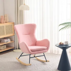 Deluxe Teddy Velvet Rocking Chair Modern-style leisure single sofa in Baby Pink