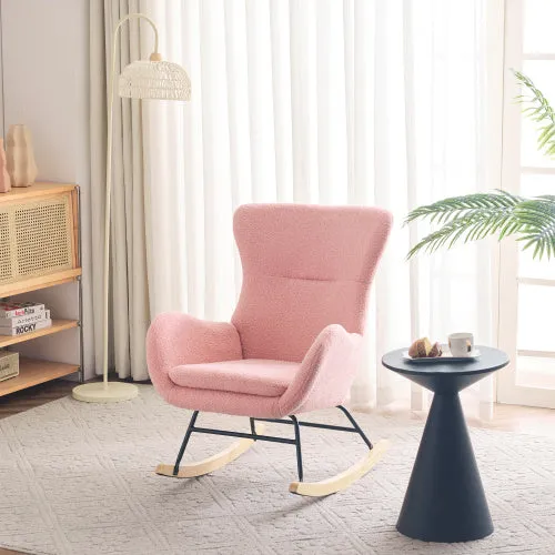 Deluxe Teddy Velvet Rocking Chair Modern-style leisure single sofa in Baby Pink